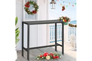 PATIO NOVAGARDEN Outdoor Bar Table, Outdoor Console Table for Patio 45" Long Bar Height Table Hot Tub Tall Tables Wicker High Top Pub Serving Tables Narrow Sofa Sideboard Black