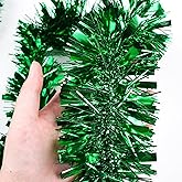 LZZYWYDTT 33FT Christmas Tinsel Garland,Green Shiny Metallic Foil Decorations for Parade Floats, Halloween, Christmas Tree, New Year Parties,Birthday Party,Indoor and Outdoor Disco Party Supplies