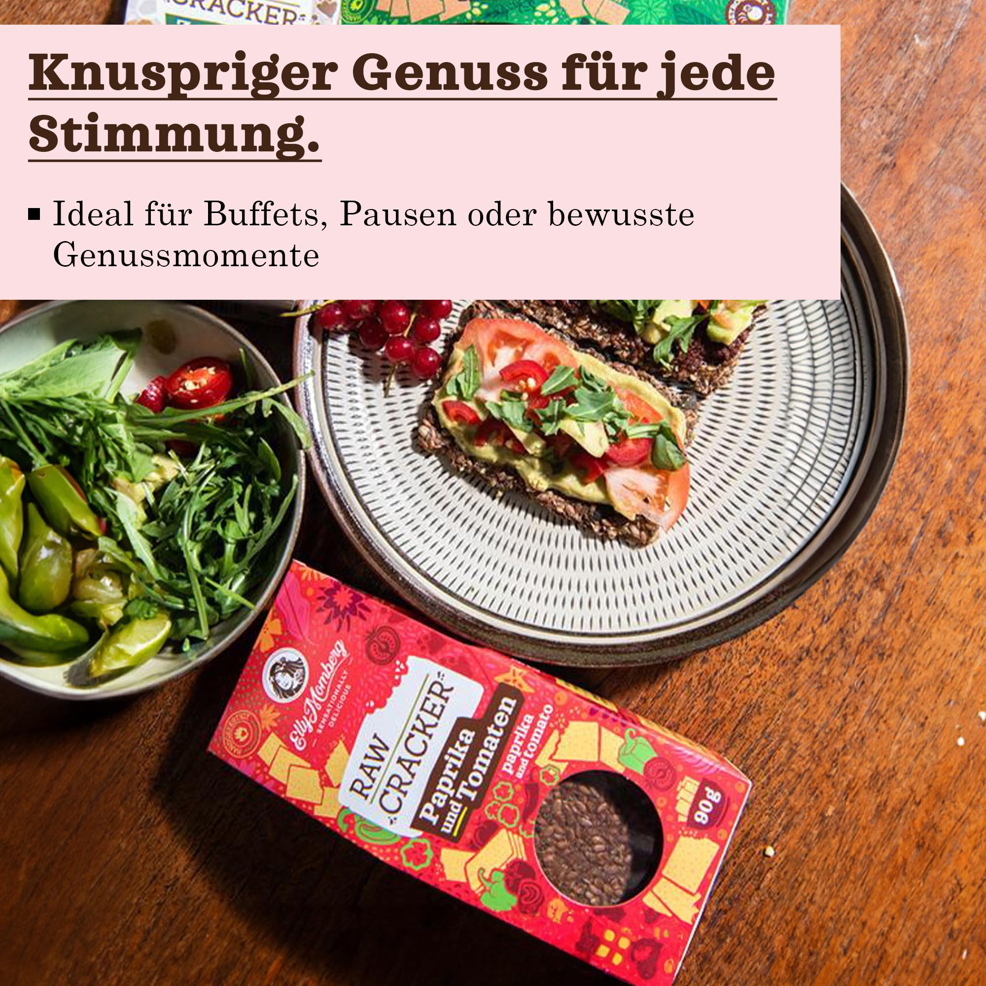 Elly Momberg Bio Leinsamen Cracker Tomate Paprika 90g (Paprika & Tomaten) – Keto, Low Carb, Glutenfrei, Vegan, Ohne Zuckerzusatz – Rohkost Crackers, Ballaststoffreich, Knuspriger Gesunder Snack 5