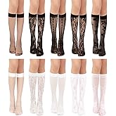 scenicamp 10/12 Pairs Women's Lace Knee High Socks, Pattern Fishnet Mesh Stylish Sexy Sheer Sock for Summer Party