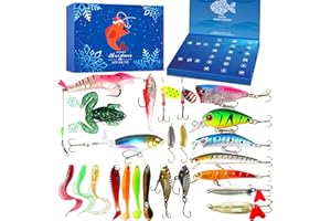 KEDERWA Fishing Advent Calendar 2025 Adult Men Teen Boys, 24 Day Fishing Lure Countdown Calendar with Spoons Minnow Popper Crankbait VIB Xmas Fishing Gift for Father