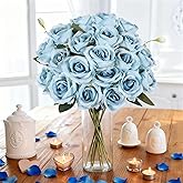 50PCS Artificial Roses with Long Stems - Realistic Silk Flowers, Fake Roses Real Touch Bouquet of Roses for Home Decor, Bridal Wedding Party Table Centerpieces, Bulk Faux Rose Flowers ( Sky Blue )