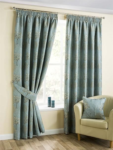 Homescapes Duck Egg Blue Luxury Jacquard Pencil Pleat Lined