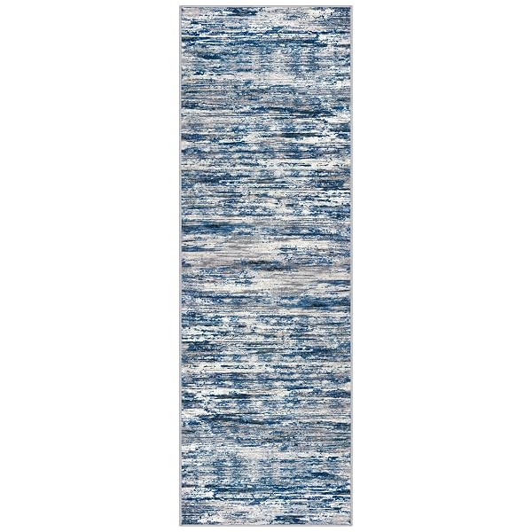 SIILOOM 2.6X8 MODERN ABSTRACT RUNNER RUG FOR HALLWAYS, NAVY BLUE GRAY NEUTRAL MULTI SUPER SOFT HALLWAY DECOR KITCHEN RUGS WITH SLIP-RESISTANT, NON-SHEDDING WASHABLE RUG FOR ENTRYWAY BEDROOM INDOOR