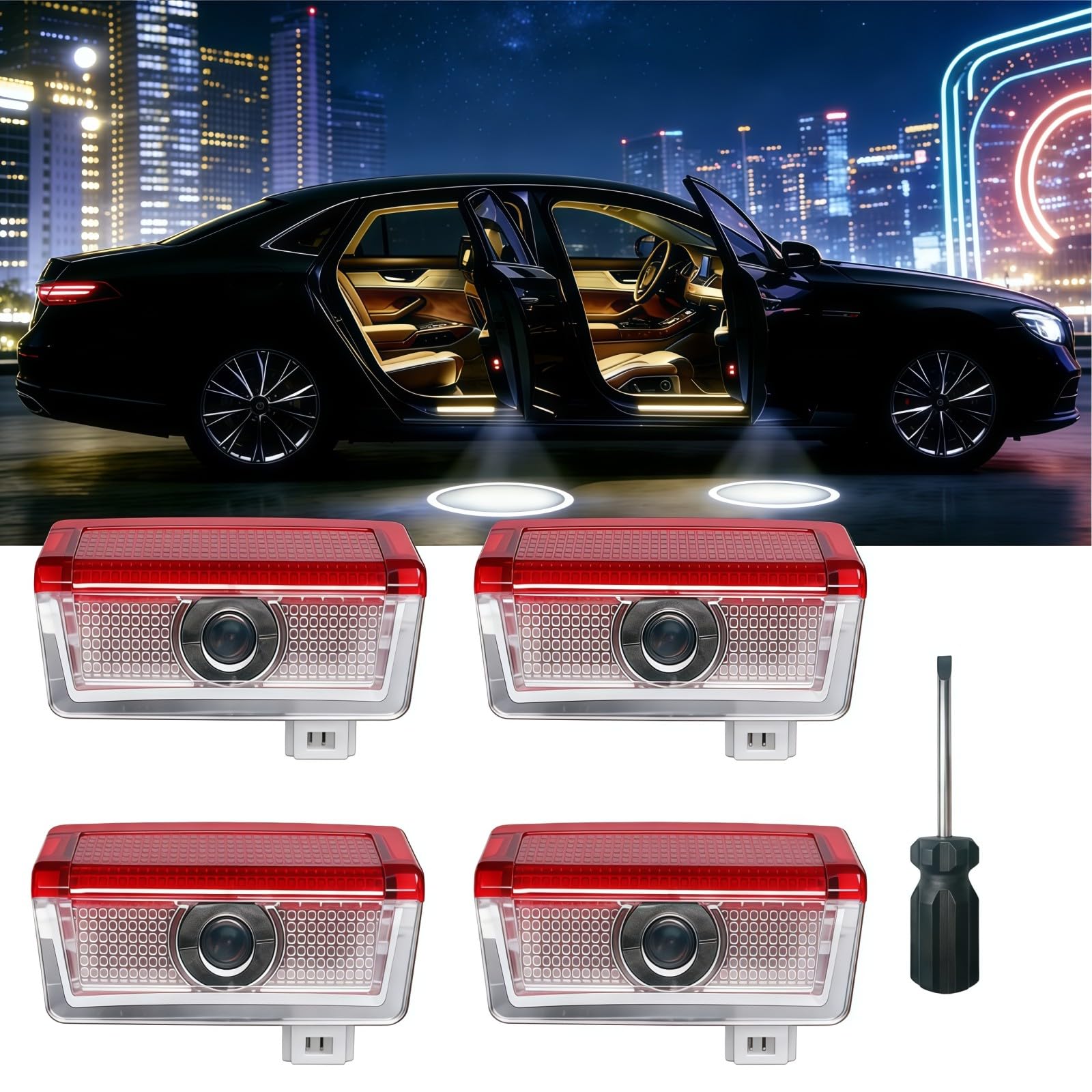 Photo 1 of 4 Pcs Never Fade 4K-HD Car Welcome Lights Compatible with A/B/C/E/M/GL/GLA//GLC/GLE Class Accessories?Puddle Lights, Door Lights Logo Projector