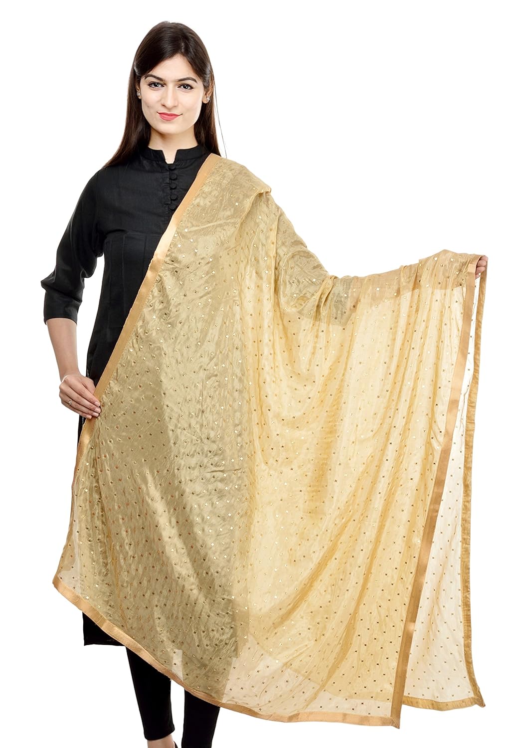 weavers villa women's embellished sequin lace work poly chiffon dupattas, stoles