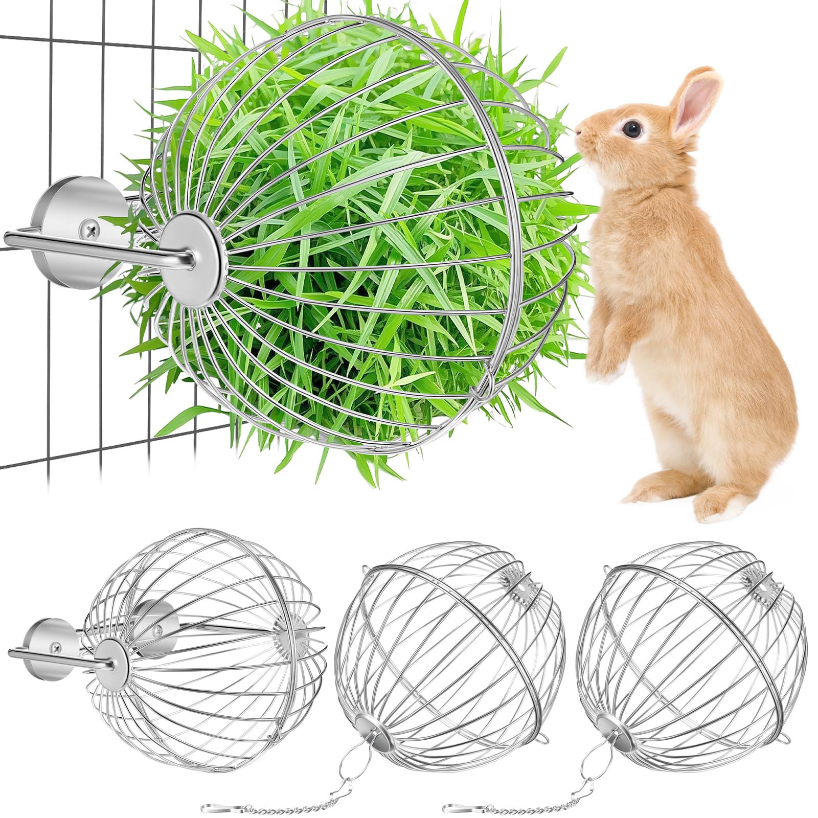 Photo 1 of Otoolling 2 Pack Rabbit Hay Ball Feeder Stainless Steel Hanging Hay Holder Dispenser Small Animal Grass Feeder Rack Ball Toy for Bunny Hamster Guinea Pig Chinchilla Gerbils Cage Accessories Supplies