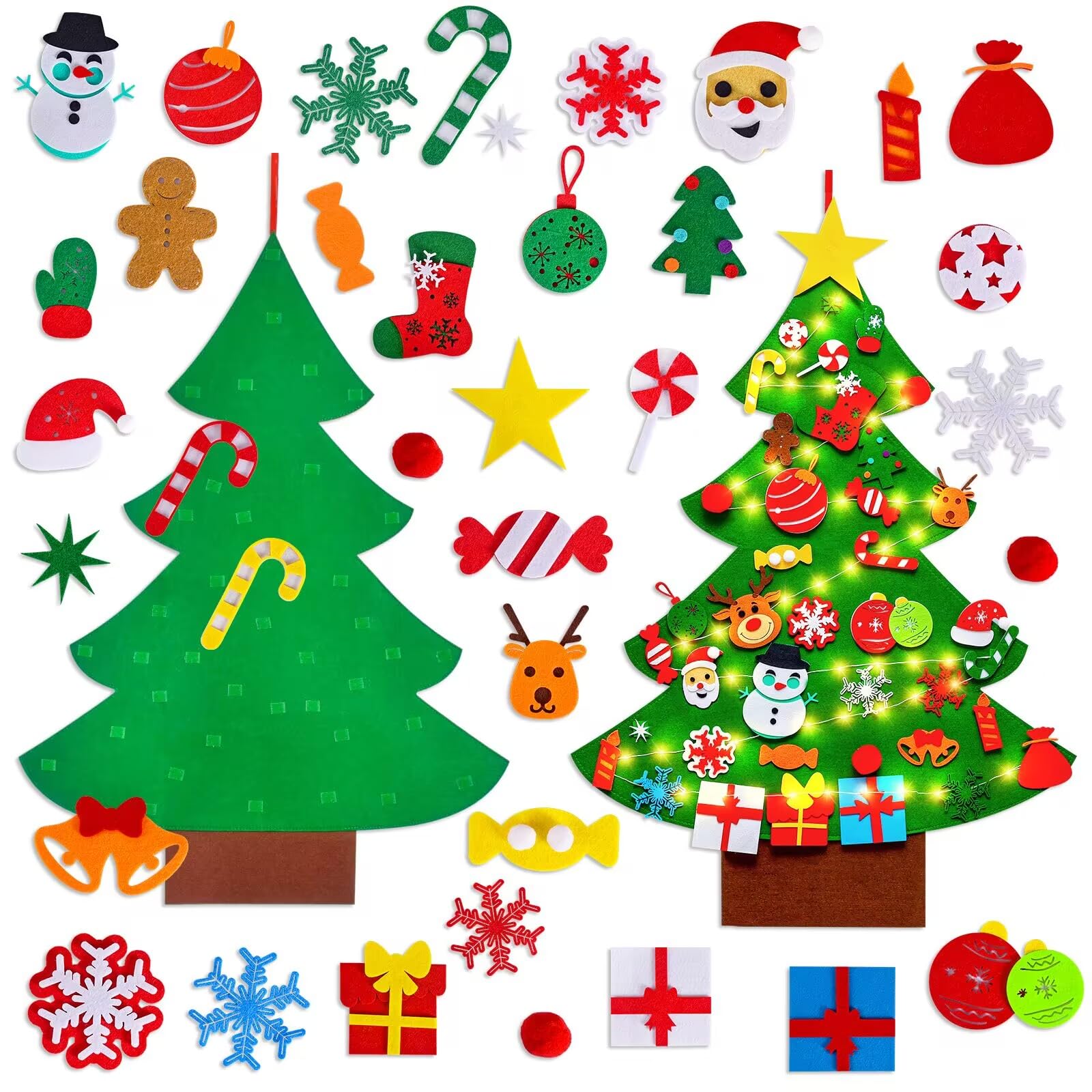 Max Fun DIY Felt Christmas Tree Set Plus Tic-Tac-Toe Games for Kids Toddlers Wall Hanging Ornaments Decorations Felt Craft Kits for Xmas Party Favors