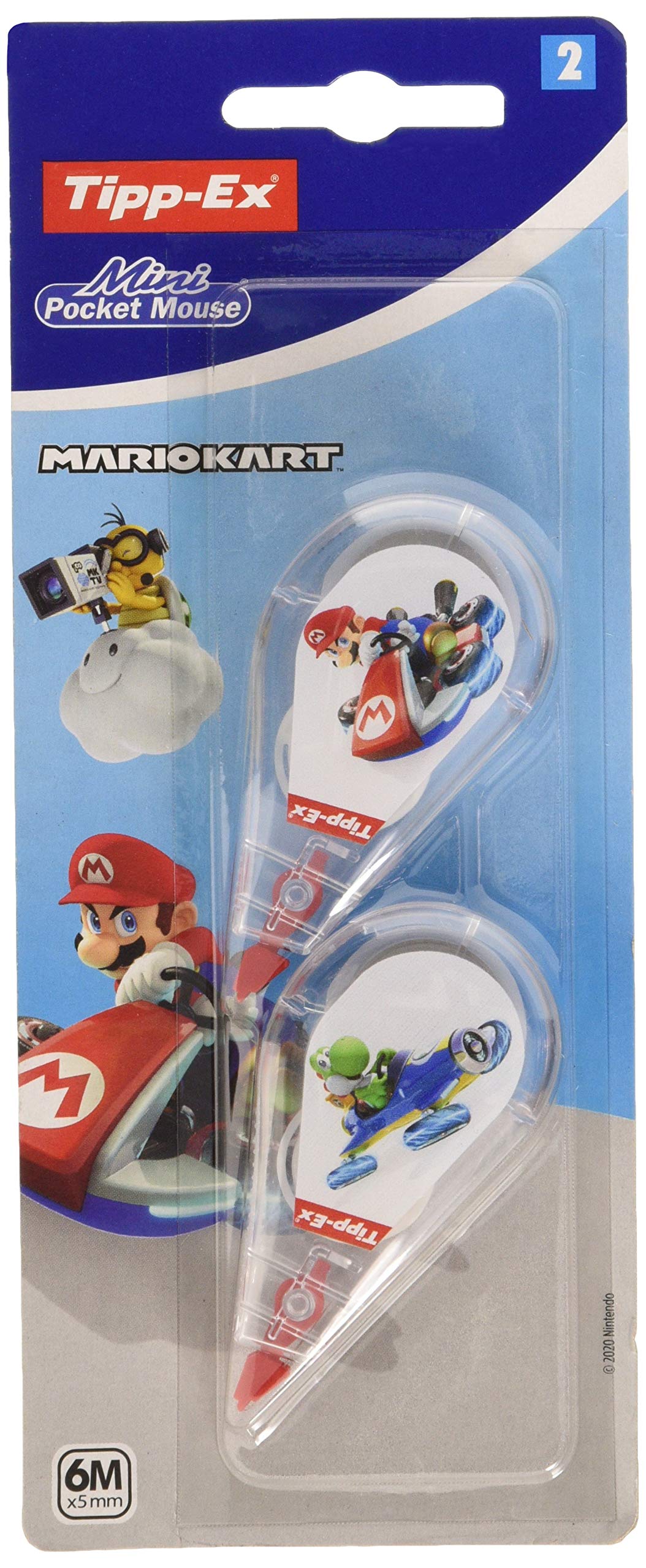 Bic Tipp-Ex Mario Kart Mini Pocket Mouse Corrector Ribbons 6 m x 5 mm Assorted Decorations, Blister of 2