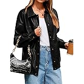Glamaker Womens Faux Leather Jacket Trendy Outfits Loose Fit Button Down Motorcycle Bomber Jackets Fashion Fall Winter Coat
