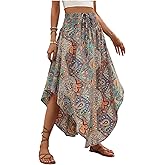 Verdusa Women's Floral Print Curved Hem Long Skirts Boho Flowy Elastic Waist Maxi Skirt
