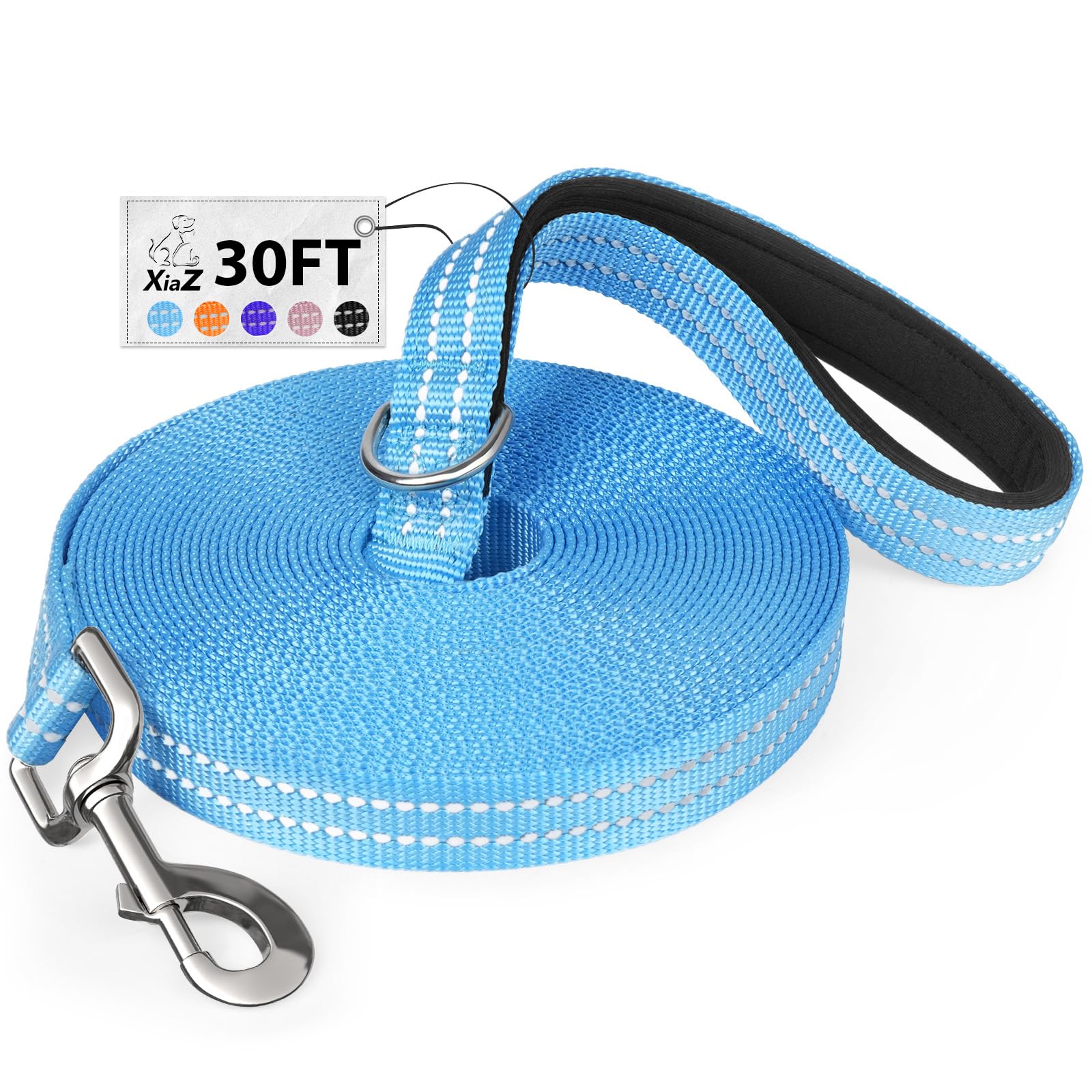 Photo 1 of Long Dog Leash XiaZ Training Leashes 10/15/20/30/50/100ft Long Lead for Dogs 30ft Training Leash for Outside Blue 30 Foot Nylon Padded Handle Reflective Hiking Yard