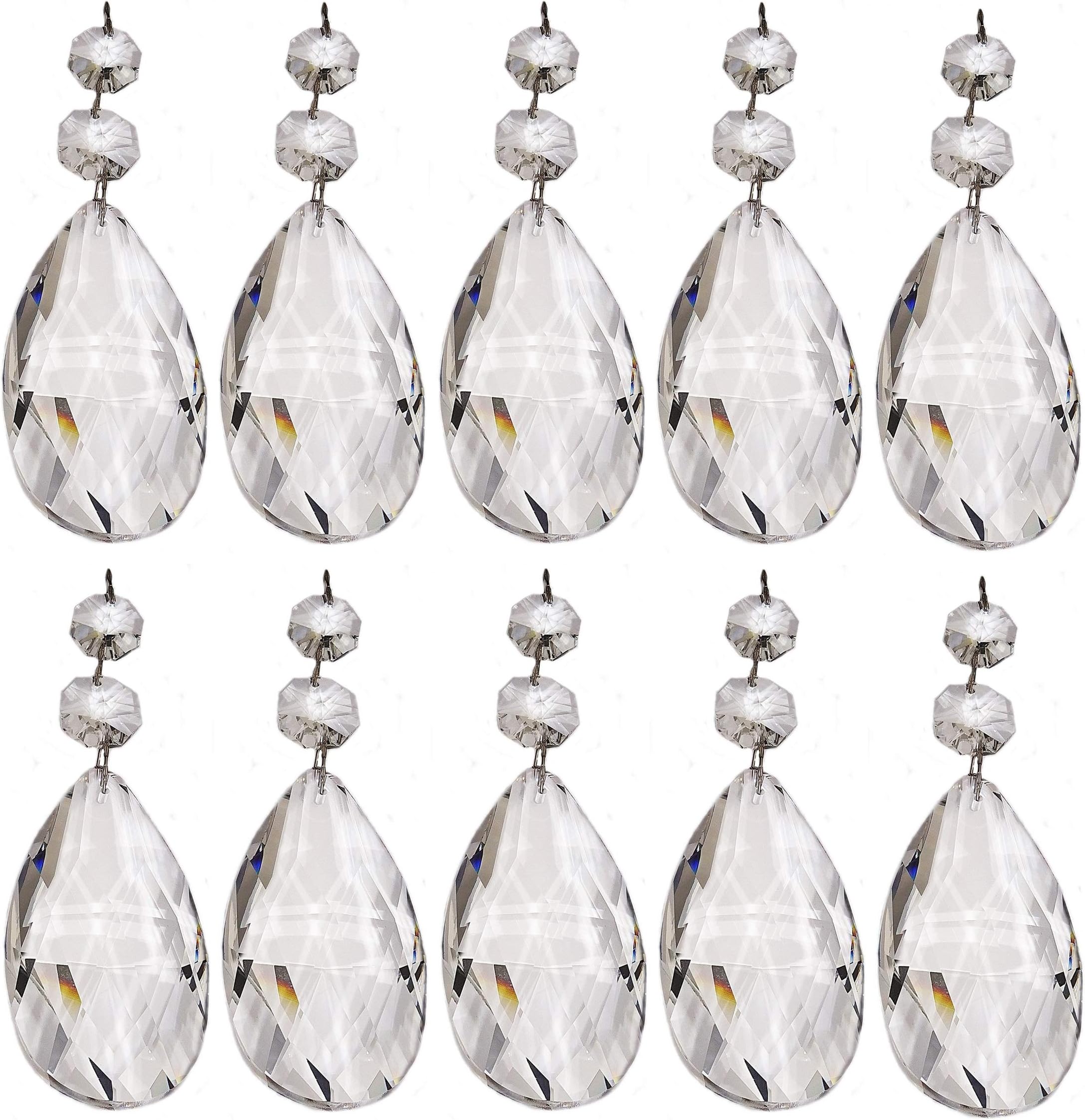 10 Pieces Choice of Shape Clear Chandelier Drops Transparent Droplets Cut Glass Crystals Beads Christmas Tree Ornaments Vintage Wedding Wishing Decorations Seear Lights (75mm XL Oval)