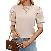 Kintarkee Women's Puff Short Sleeve Sweater Tops Spring Summer Fall Trendy Crew Neck Casual Pullover Sweaters