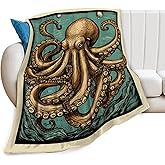 Octopus Blanket, Ocean Octopus Throw Blanket, Nautical Marine Gifts Blankets Stuff Fleece Flannel Plush for Girls Women Men Boys Lovers Adults Soft Bedding Gift for Sofa Bed Office Home Decor 40"X50"