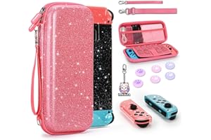 innoAura Switch Case for NS Switch, 17 in 1 Switch Accessories Bundles with Switch Carrying Case, Switch Protective Case, Switch Game Case, Switch Screen Protector, Switch Thumb Caps (Sequins Pink)