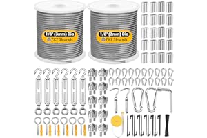 Emquito 230FT 1/8" Wire Rope Kit,2 Rolls Steel Cable with M5 Turnbuckles, Vinyl Coated Stainless Steel Cable Wire, Aircraft Cable,7x7 Marine Metal Cable for Outdoor, Garden
