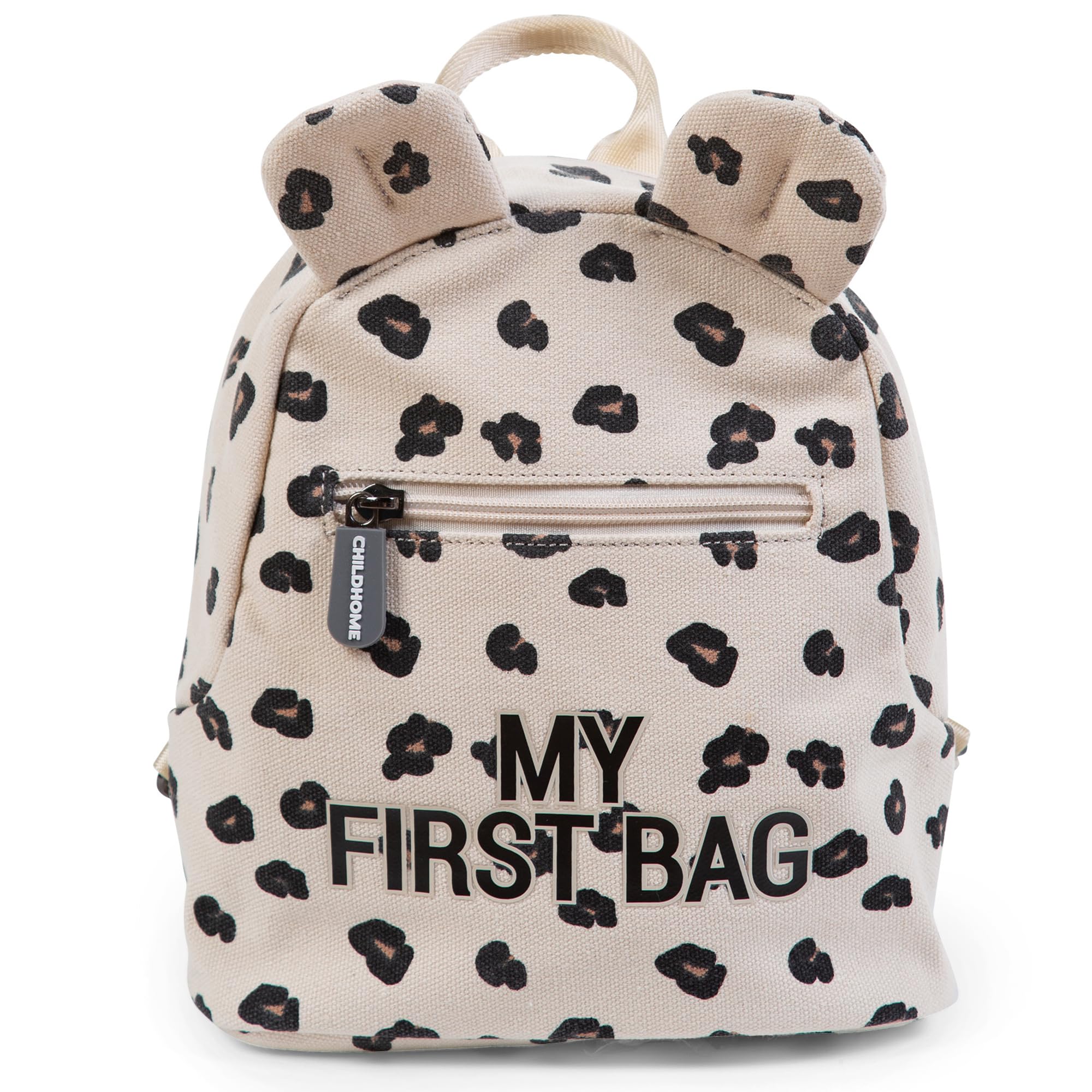 CHILDHOME, Baby Backpack, School, Kindergarten, Nursery, Two Compartments, Lunchbag/Bottle Capacity, Removable Safety Buckle, Waterproof, My First Bag, Canvas Leopard