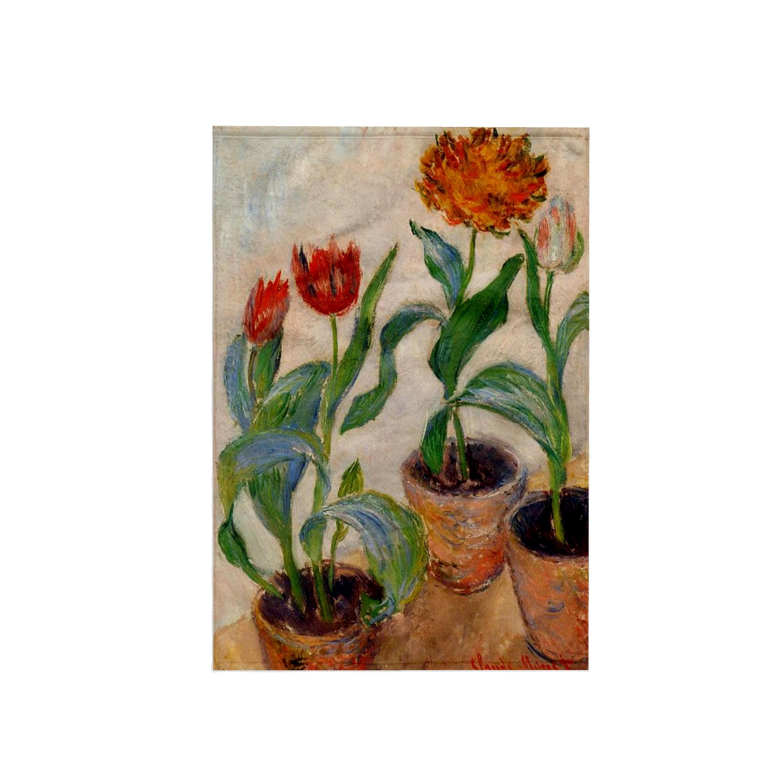 3dRose "Print of Monet Vintage Painting 3 Pots of Tulips Towel, Polyester/Cotton, Multi-Colour, 15 x 22-Inch