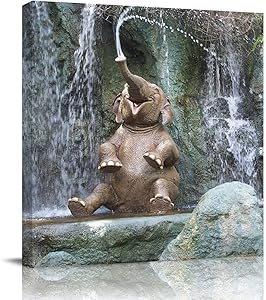 FOREVER20 Canvas Print Wall Art for Bathroom Kitchen Wall Decor Cute Elephant Playing Water Picture Painting Contemporary Artwork Stretched and Framed for Bedroom 12x12in