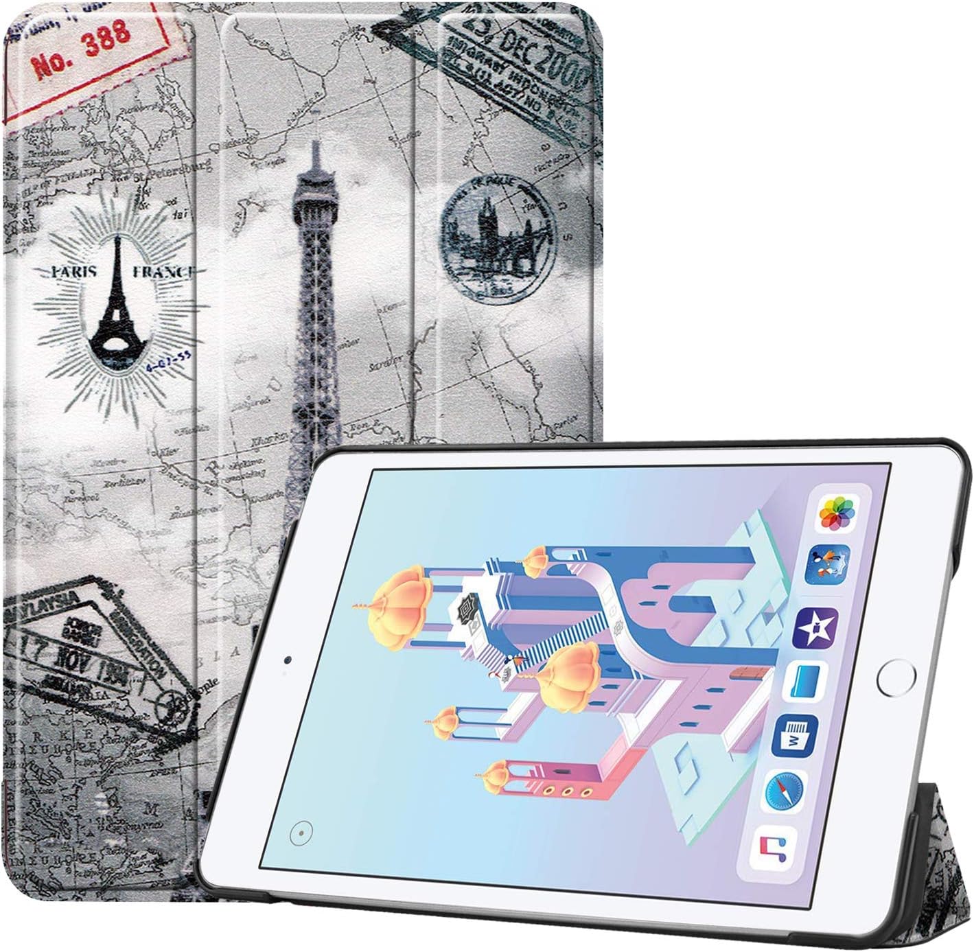 iPad Mini 2019 5th Generation 7.9"/iPad Mini 4 2015, UZER Colored Drawing Series Lightweight PU Leather Smart Case Protective Folio Trifold Stand with Soft TPU Back Cover for iPad Mini 5/ iPad Mini 4