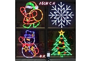TRWYMZ Christmas Decorations - 16" Christmas Window Silhouette Lights - 4 Pack Colour Lighted Santa & Snowman & Snowflake & Christmas Tree for Holiday Indoor and Outdoor Wall Door Window Decorate