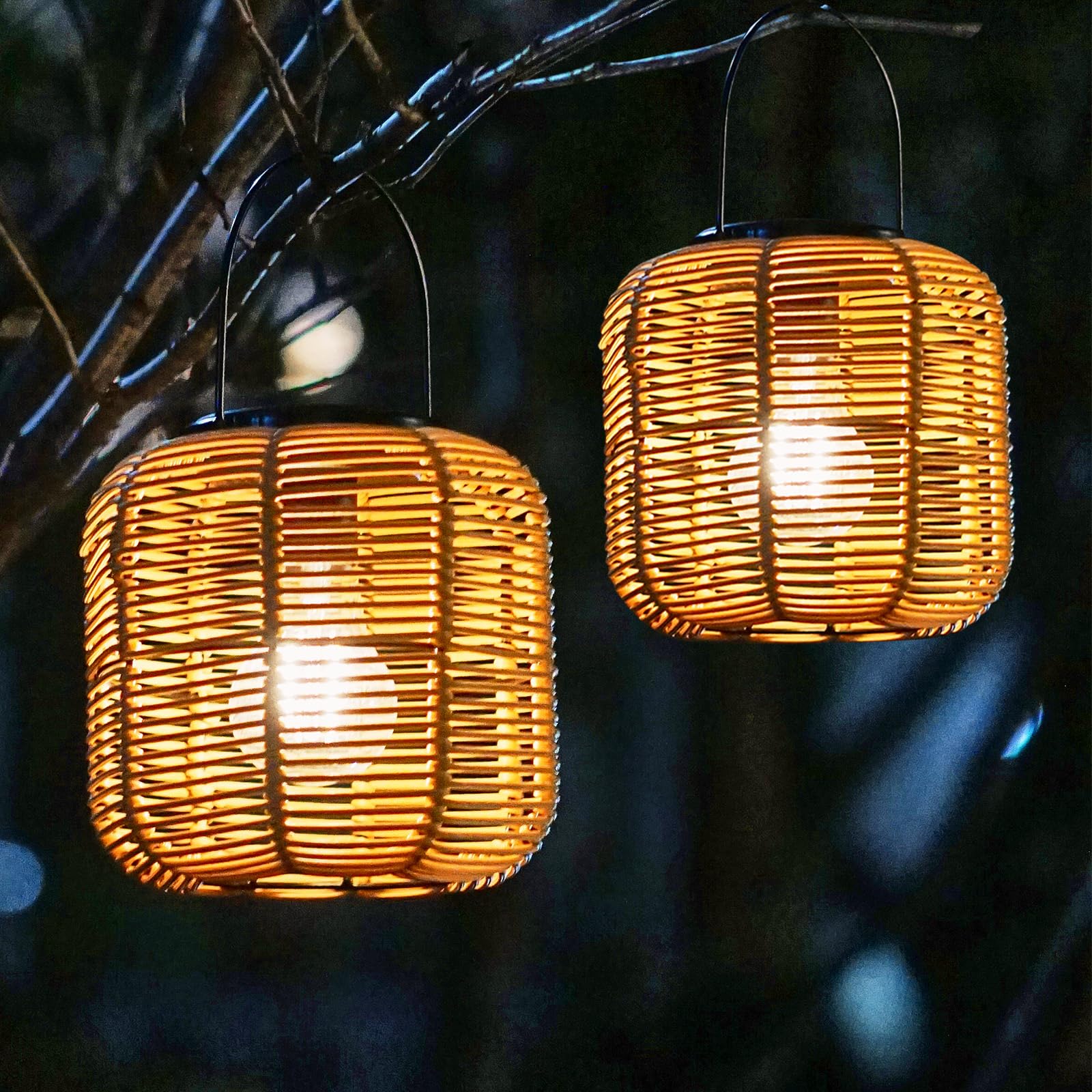 Photo 1 of Hanging Solar Lanterns Outdoor Waterproof, 2 Pack Rattan Outdoor Lanterns, Outdoor Solar Hanging Lights, Lantern Lamp Decorations for Outside Yard Garden Pathway Porch Indoor Table Rattan Decor