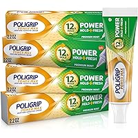 Super Poligrip Power Max Power Hold + Fresh Denture Cream, Premium Peppermint - 2.2 oz x 4