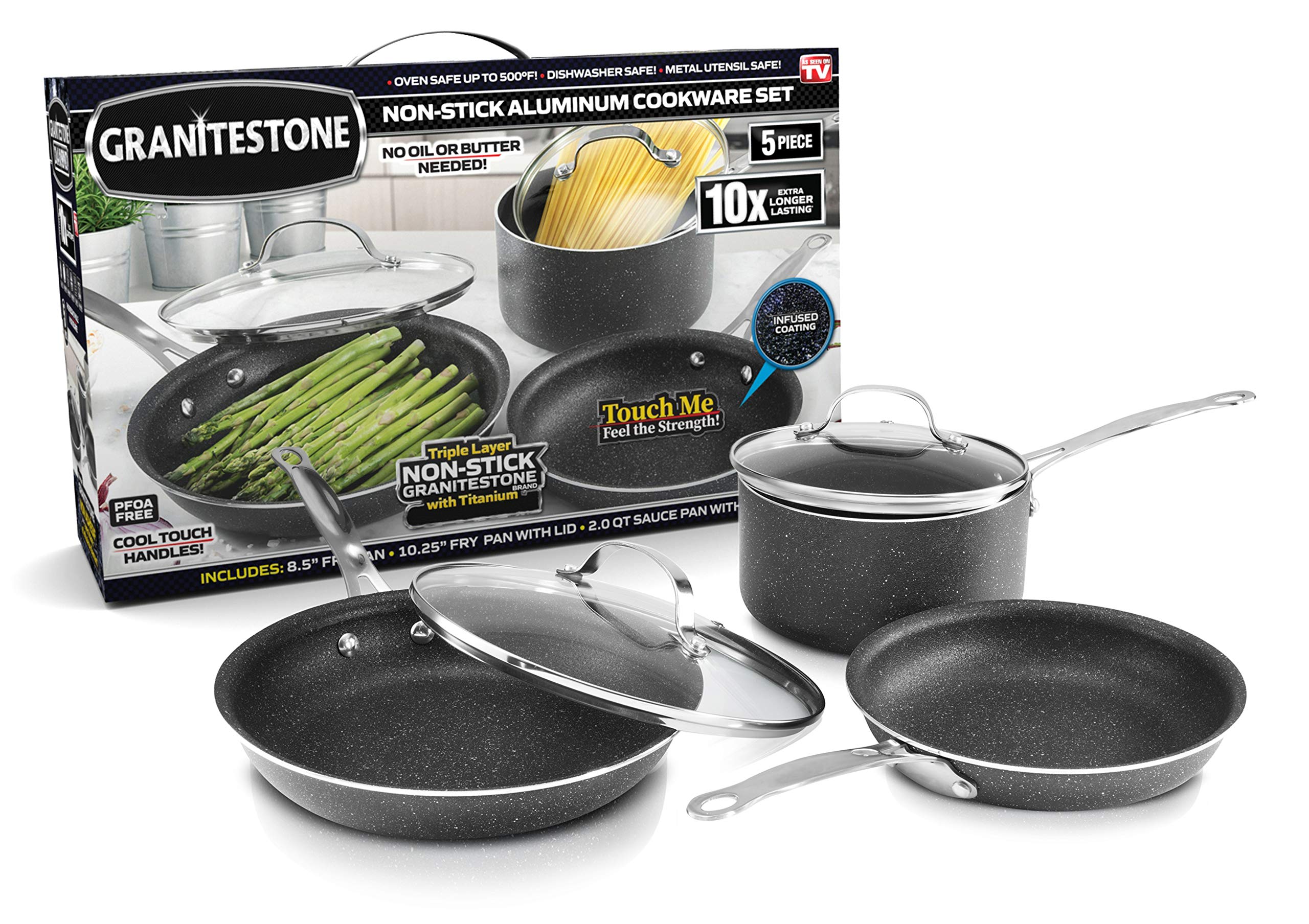GRANITESTONE 5 Piece Cookware Set, ScratchProof, Nonstick Granite