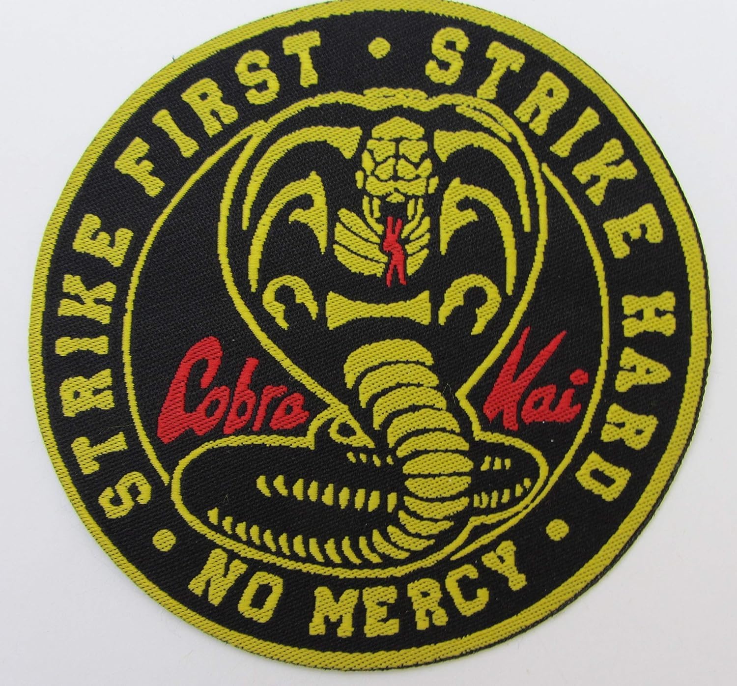 Cobra Snake Sew-On Cloth Badge Patch - Karate Kid No Mercy Strike First Strike Hard 3.5inch Round Badge