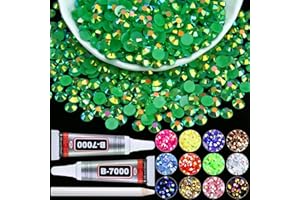 Towenm 5000PCS 4mm Flatback Rhinestones, Resin Jelly Rhinestones for Crafts Clothes Shoes Tumblers Nail Art, Wholesale Flatback Bedazzling Rhinestone Gems with B7000 Clear Glue, Dark Green AB