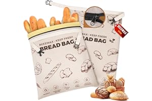 YARRAMATE Beeswax Bread Bags for Homemade Sourdough, Zipper Reusable Linen Food Storage Bags to Keep Loaf Fresh, Large Freeze