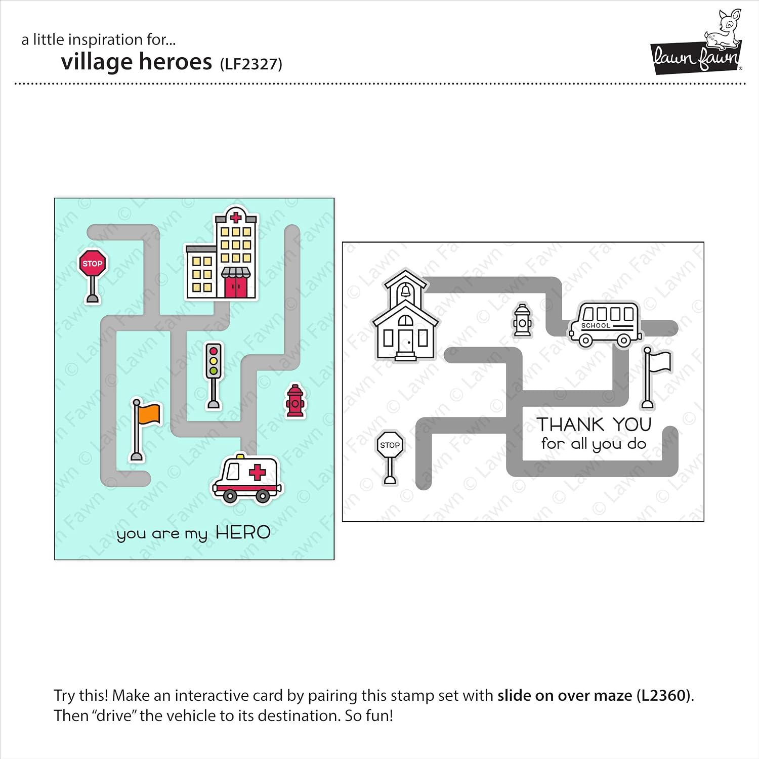 Lawn Fawn LF2327 Village Heroes 4x6 Clear Stamp Set, White - Image 5