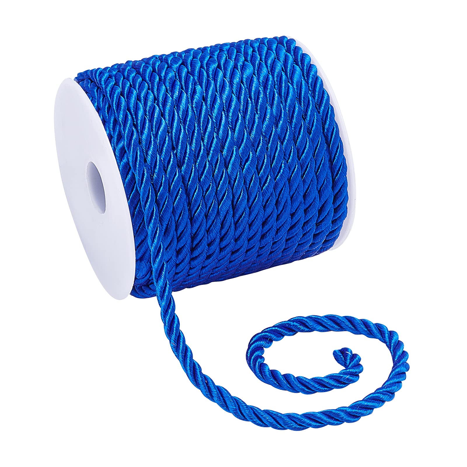 PH PandaHall 5mm Decorative Twisted Rope Blue Polyester Twine Cord Rope String Thread Shiny Cord Choker Thread for Curtain Tieback Gift Bags Ropes Handles Handbag Handles DIY Craft Making, 18m/19 yard