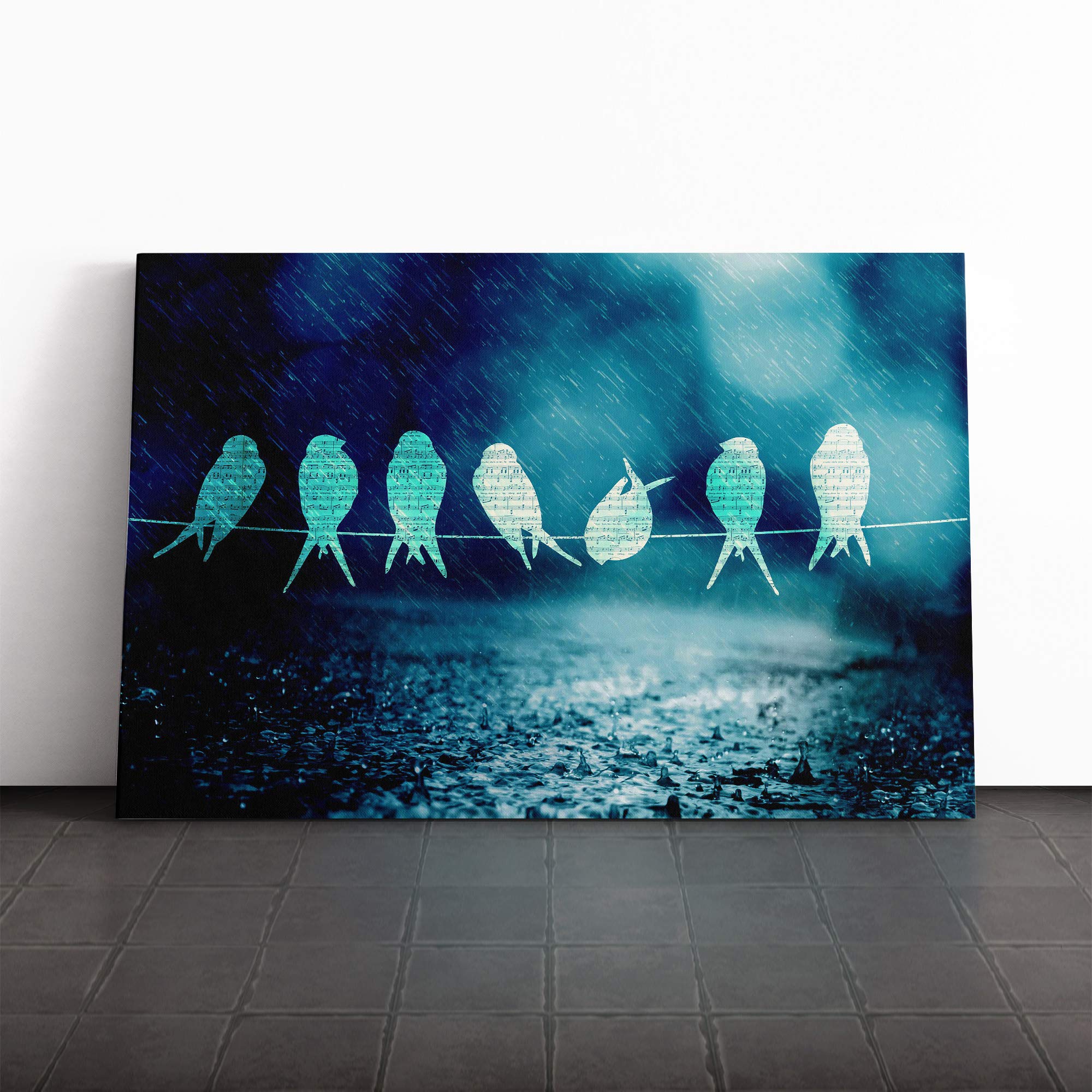 Wall Bird Song Art Canvas Print | Gallery Wrapped 30mm Frame Wall Art | 20x14 inches | Ready to Hang | Contemporary Animals Picture | Living Room Bedroom Lounge Office