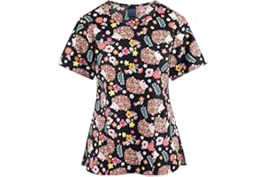 OIOLOYJM Scrubs for Women Set Animal Print Tops for Women V Neck Cartoon Pattern Short Sleeve Nursing Tops with Pockets