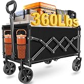 Wagons Carts Foldable, 360lbs Collapsible Wagon Cart with Wheels | Foldable Wagon With Compact Storage And Drink Holders For Groceries/Camping/Picnic/Shopping/Sports/Garden/Fishing