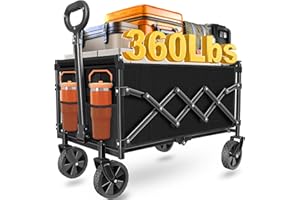 LIAPOTT Wagons Carts Foldable, Collapsible Wagon Cart with Wheels - Beach Wagon Cart with Wheels for Sand Sports Camping Grocery, Black