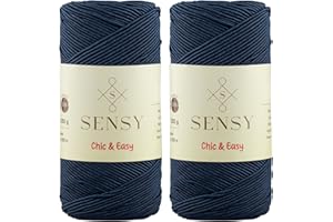 S SENSY 2 Skeins of Sensy Premium Chic & Easy 1.5mm 218 Yards 50% Cotton 50% Polyester Rope Crochet Bag Cord Crochet Thread (Navy Blue)
