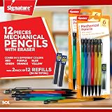 SOL 12pk Mechanical Pencils 0.7mm HB Lead with Eraser 24 Refills Six Colors view 3
