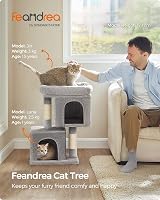 Feandrea Cat Tree Tower 67 cm S Large Perch 2 Caves Scratching Post Light Grey view 3