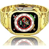 HASLFM Stainless Steel Watch Band with Case Compatible with Apple Watch Ultra 3/2/1 (49mm),Metal Strap and Rugged Protective Cover for iWatch Bands Cases Men, Gold