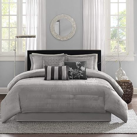 Amazon Com K U P 7 Pc Grey Beautiful Comforter Set Cal