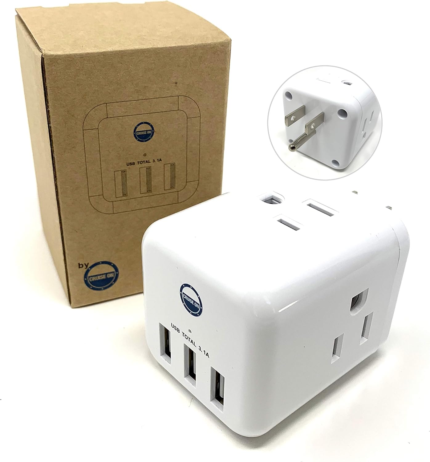 Power Cube Outlet Extender Multi Plug [3 Electrical Outlet + 3 USB Port] Wall