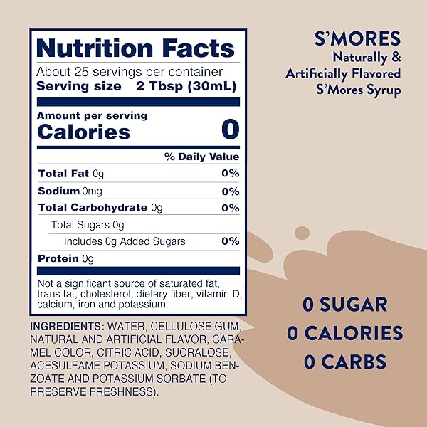 JORDAN’S SKINNY SYRUPS SUGAR FREE COFFEE SYRUP, SMORE’S FLAVOR DRINK MIX, ZERO CALORIE FLAVORING FOR LATTES, PROTEIN SHAKE, FOOD & MORE, GLUTEN FREE, KETO FRIENDLY, 25.4 FL OZ, (PACK OF 1)