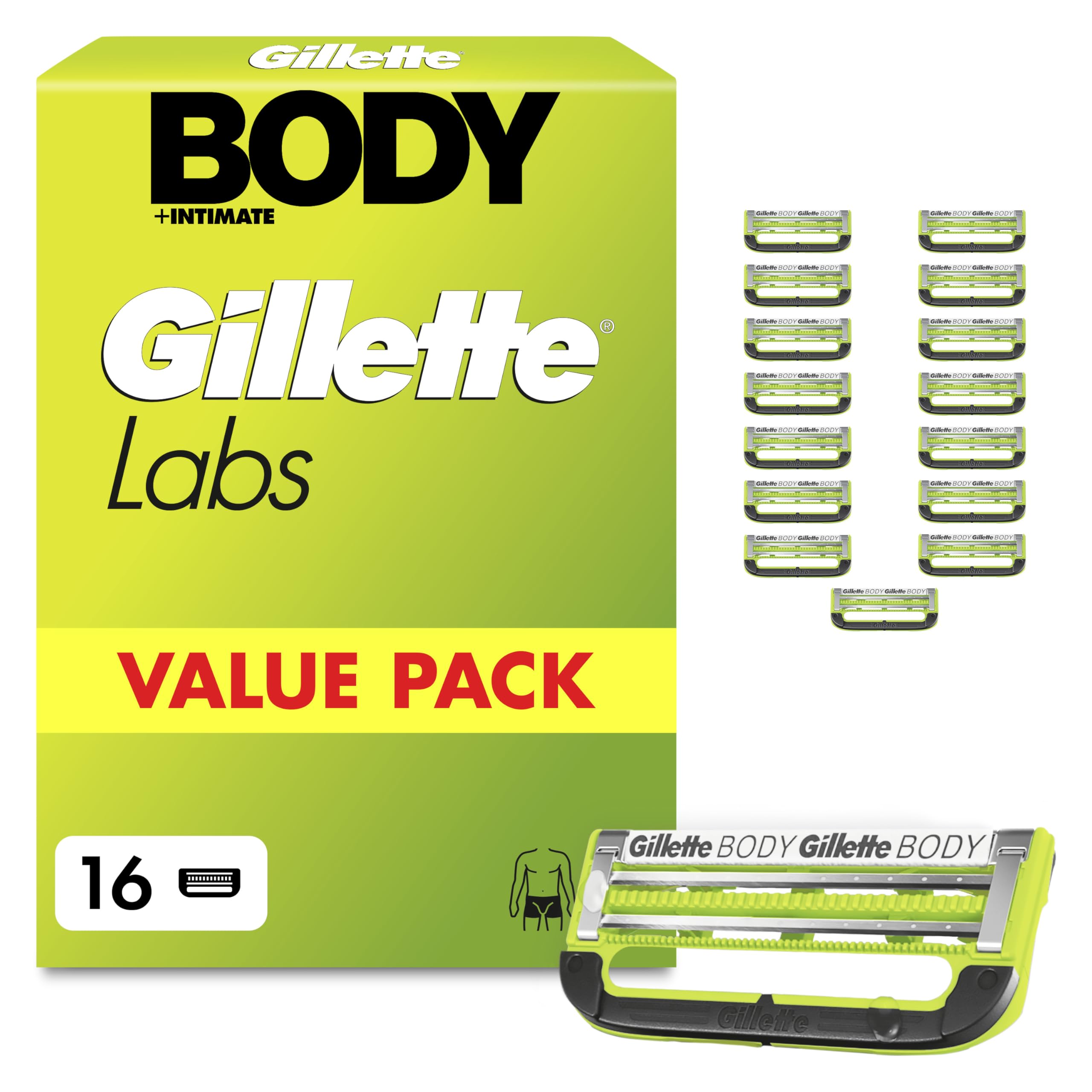 Gillette Labs Body & Intimate Rasierklingen, 16 Original Ersatzklinge, Grün
