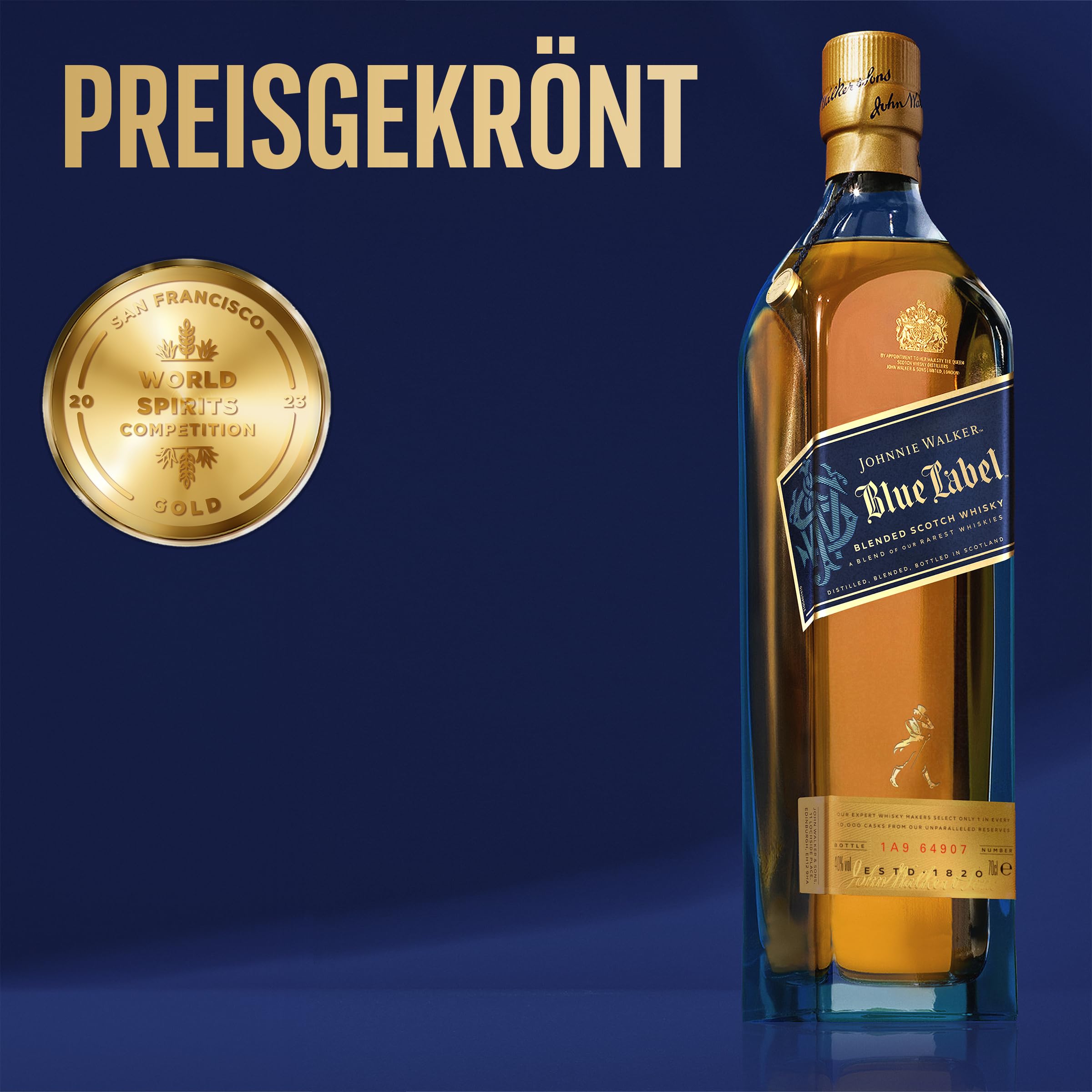 Johnnie Walker Blue Label, Blended Scotch Whisky, aromatisch, blended in den 4 prominentesten, schottischen Whisky-Regionen, 40% vol, 700ml Einzelflasche 2