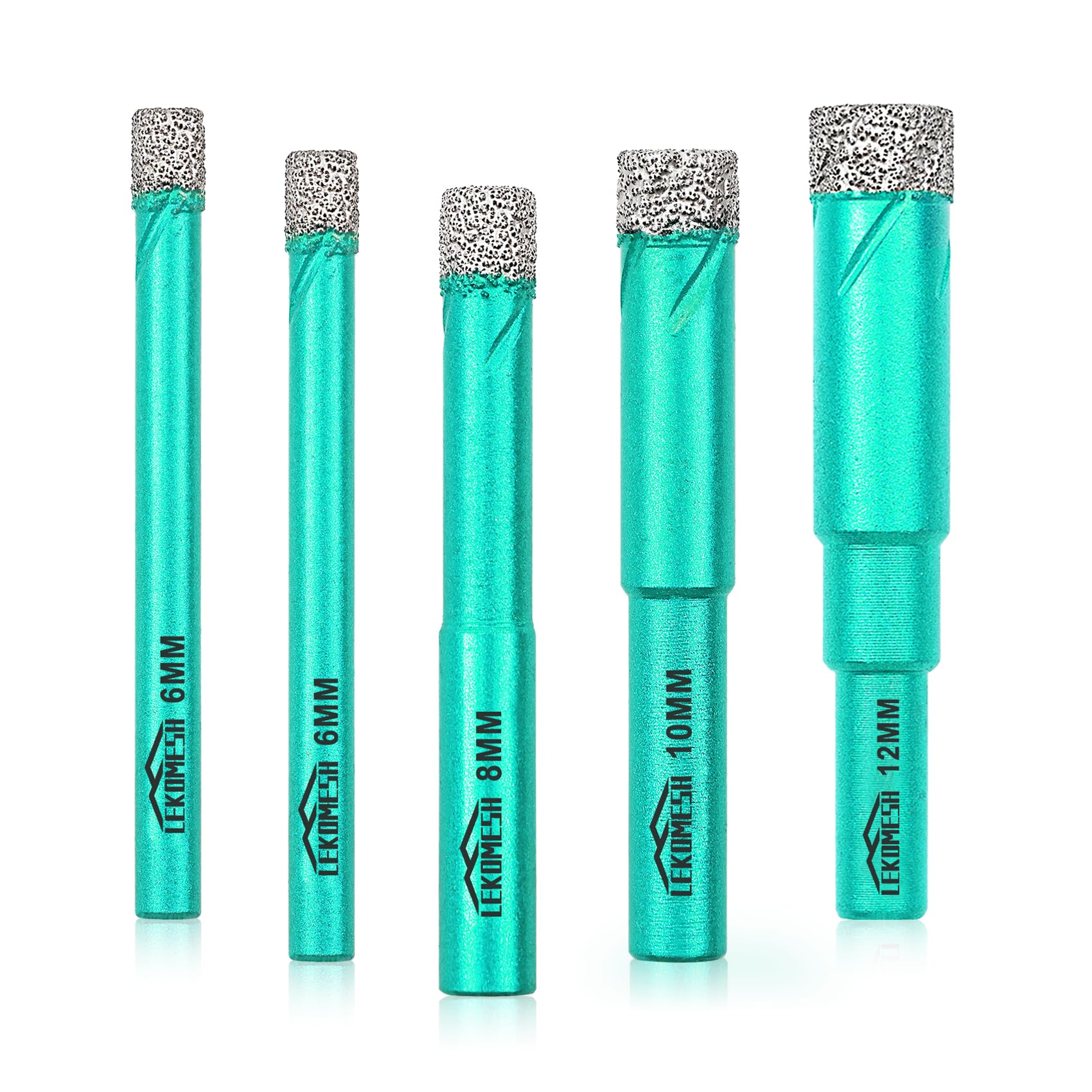 LEKOMESH Diamond Drill Bit Kit - 5pcs 6/6/8/10/12MM Diamond Hole Saw with Round Shank for Porcelain Tile Drill Bits for Ceramic Marble Granite Stone Quartz