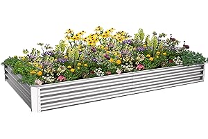 ATRANURE 8X4X1ft Galvanized Raised Garden Bed for Gardening,Metal Planter Boxes Outdoor Patio Kit Planting Bed for Vegetables Flowers Herb,Silver