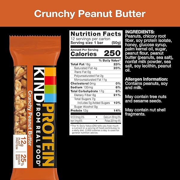 KIND PROTEIN BARS, CRUNCHY PEANUT BUTTER, GLUTEN FREE, HEALTHY SNACKS, 12G PROTEIN, 12 COUNT